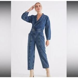 Etica Liv Asymmetrical Denim Jumpsuit Womens S Utility Deep VNeck Ethically Made